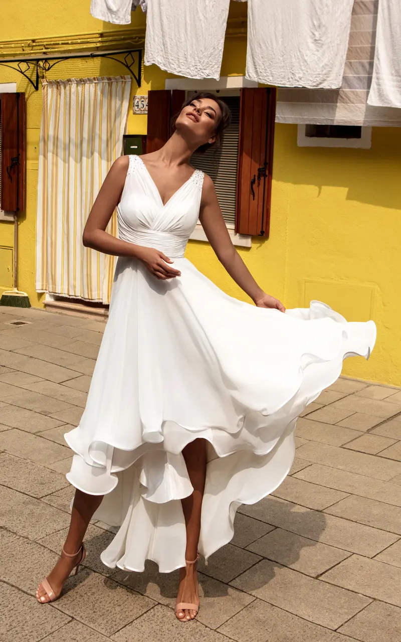 Robe de mariée R058L en écru, vue 1 — Scrupul’ Rennes